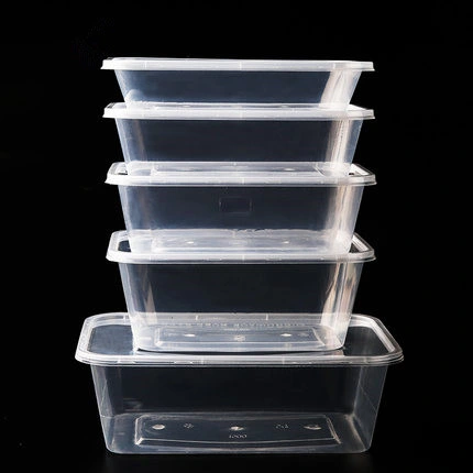 50PCS/Pack Thick Square Disposable Lunch Box Food Package Takeaway Plastic Fast Food Fruit Salad Crisper with Lid