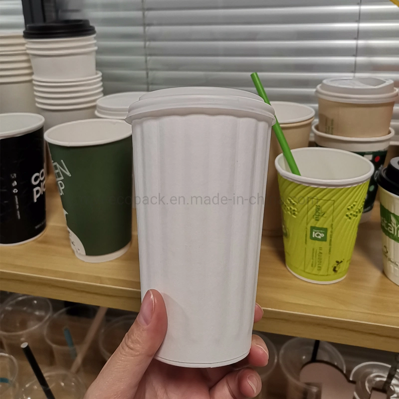 Custom Printed Drinking Glass Embossed Ripple Disposable Coffee Cup