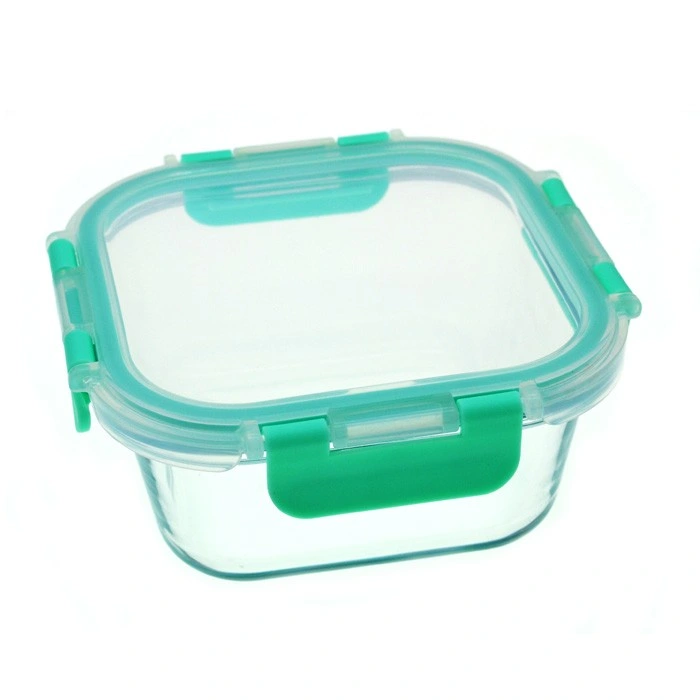 800ml Square Kitchen Lunch Boxes Microwave Glass Bowl Silicone Crisper with Cover