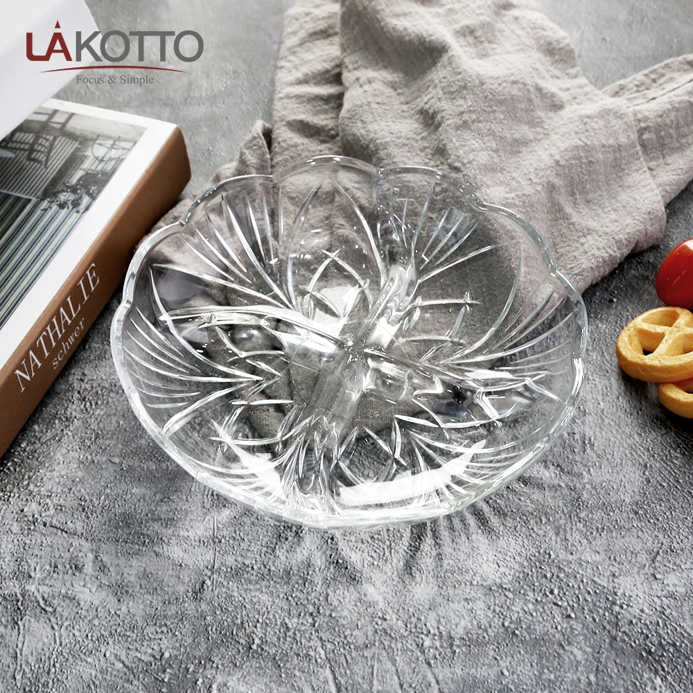 7.5&prime; Handmade Leaf Pattern Compartment Glass Plate Fruit and Dried Fruit Glass Plate