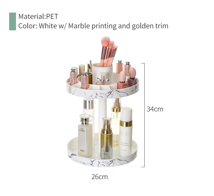 360 Rotating Plastic Cosmetic Storage Box Dresser Marble Makeup Organizer