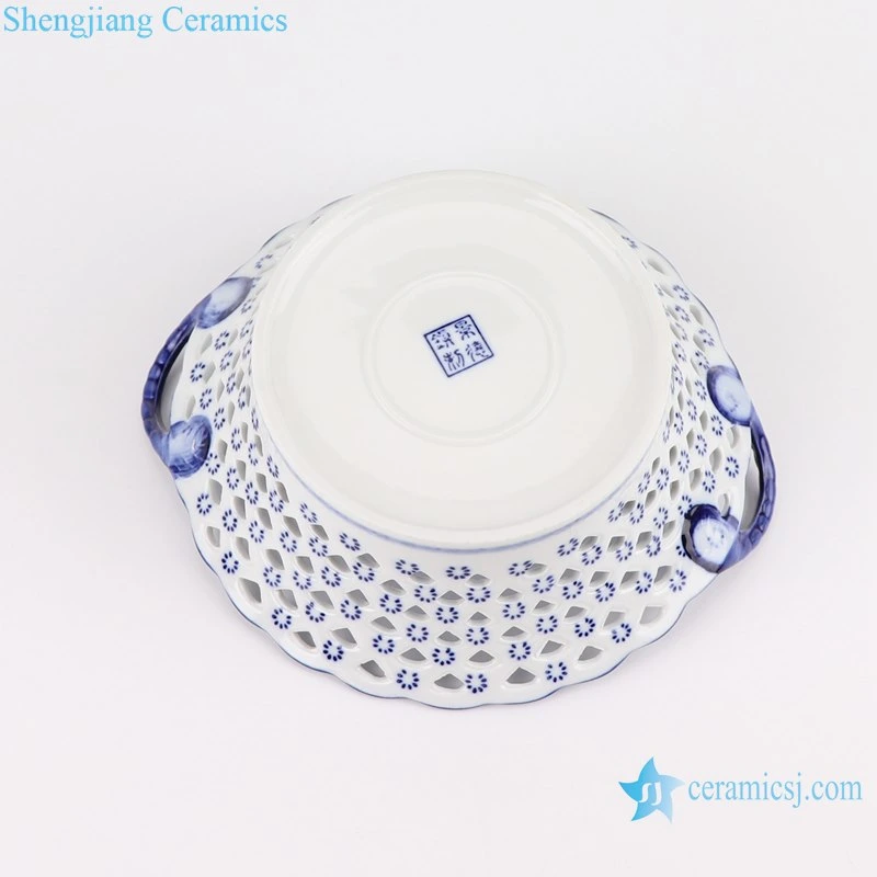 Ryfc28-L-M-S Blue and White Hollow Fruit Basket Three Piece Set Plate