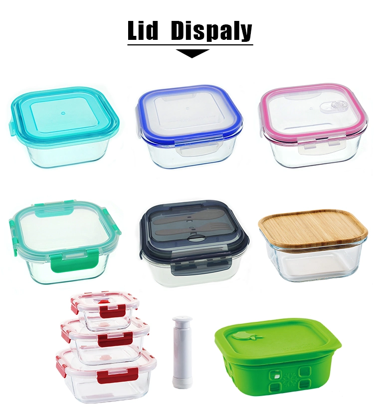 65oz Square Kitchen Lunch Box Microwave Glass Crisper with Wooden Cover