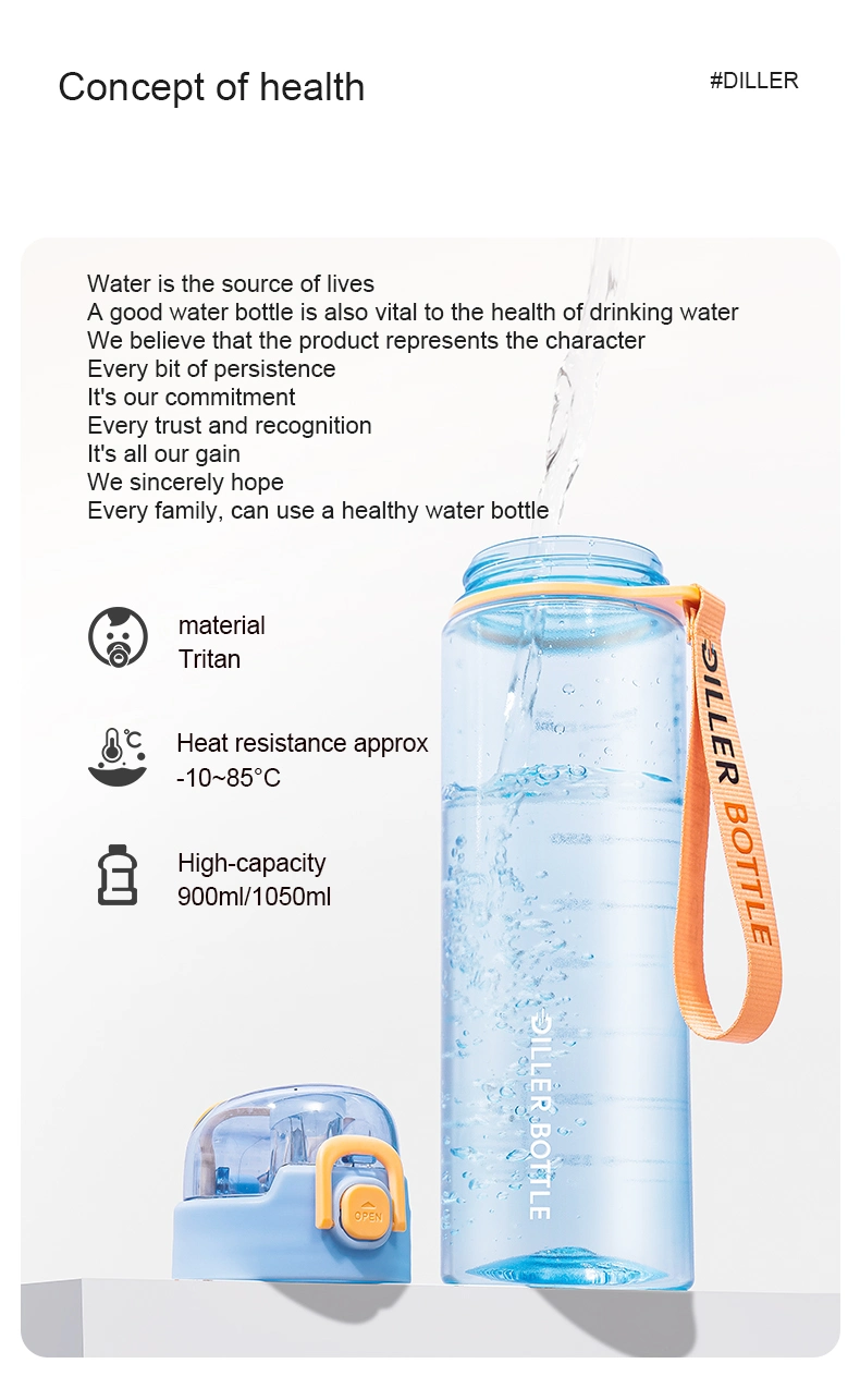 Customized Sports Tritan BPA Free Plastic Straw Water Bottle with Rope
