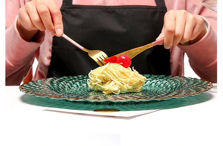 Creative Ins Glass Plate with Golden Rim for Fruit Salad Dessert Steak Round Western Food Plate Dinnerware Glassware