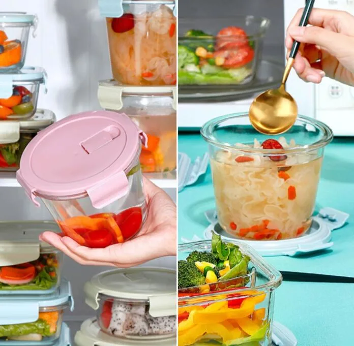 730ml Round Kitchen Lunch Box Microwave Glass Bowl Glass Crisper with Lid