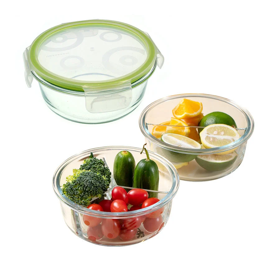 635ml Lunch Clear Box Pattern Microwave Kitchen Glass Bowl Glass Crisper
