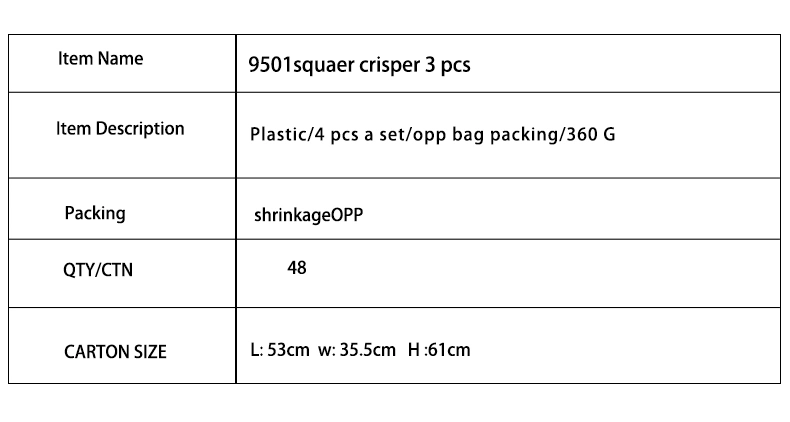 3PCS Factory Direct Square Plastic Crisper