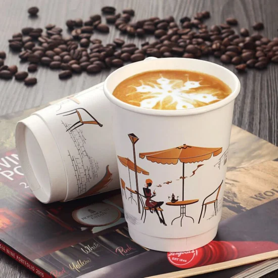 Custom Printing Corrugated Kraft Paper Coffee Cups Disposable Ripple Paper Coffee Cups