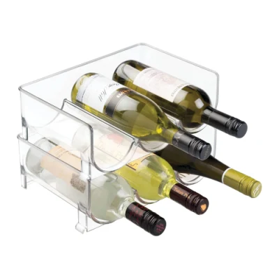 3-Grid Plastic Wine Bottle Holder Stackable Clear Wine Rack Storage Organizer for Fridge, Cabinet