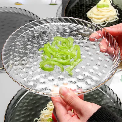 Creative Ins Round Golden Rim Glass Plate for Fruit Salad Dessert Cake Steak High Quality Glassware Tableware